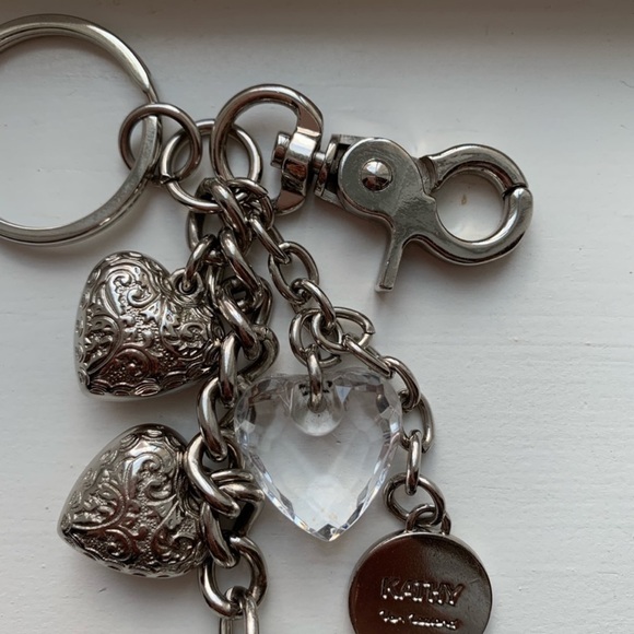 Silver & clear bead heart charm cluster keychain - Picture 3 of 8